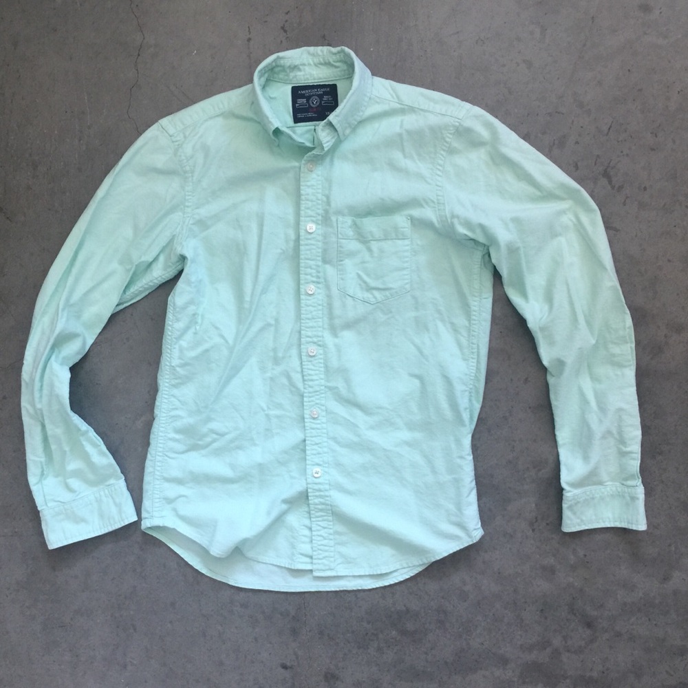 Neon/Pastel Green American Eagle Oxford Shirt